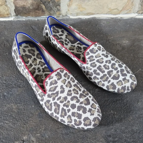 Rothys 10 Mocha Spot Leopard Print Loafers Slip On Shoes - Picture 2 of 10